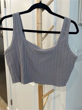aerie Ribbed Scoop Crop Tank Top - Light Gray